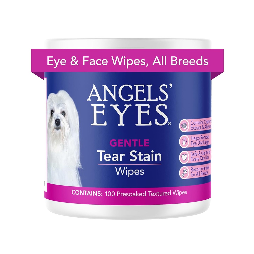Angels' EYES Gentle Tear Stain & Pet Eye Wipes for All Dogs & Cats Textured Grooming Wipes Αφαιρέστε την απαλλαγή & Mucus, Μειώστε τα Tear Stains, Hypoallergenic με Αλόη & Χαμομήλι, 100ct