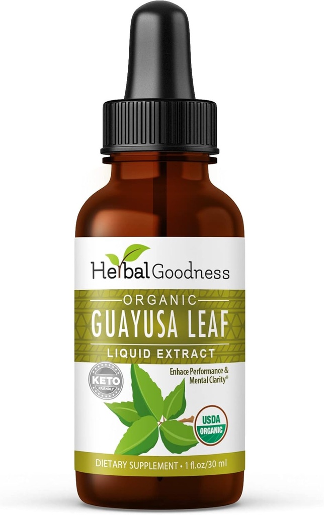 Guayusa Leaf Extract Brain Focus - Φυσικό συμπλήρωμα ενέργειας ποτών καφεΐνης, Εναλλακτική καφέ, ανακούφιση στρες - Βιολογικό μπουκάλι Kosher 1oz - βοτανική καλοσύνη