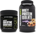 NutraBio Creatine Monohydrate, Unflavored, 150g και Whey Protein Isolate, Blueberry Muffin, συμπλήρωμα Bundle - μυϊκή ενέργεια, Lean μυϊκή ανάπτυξη, ανάκτηση, και δύναμη