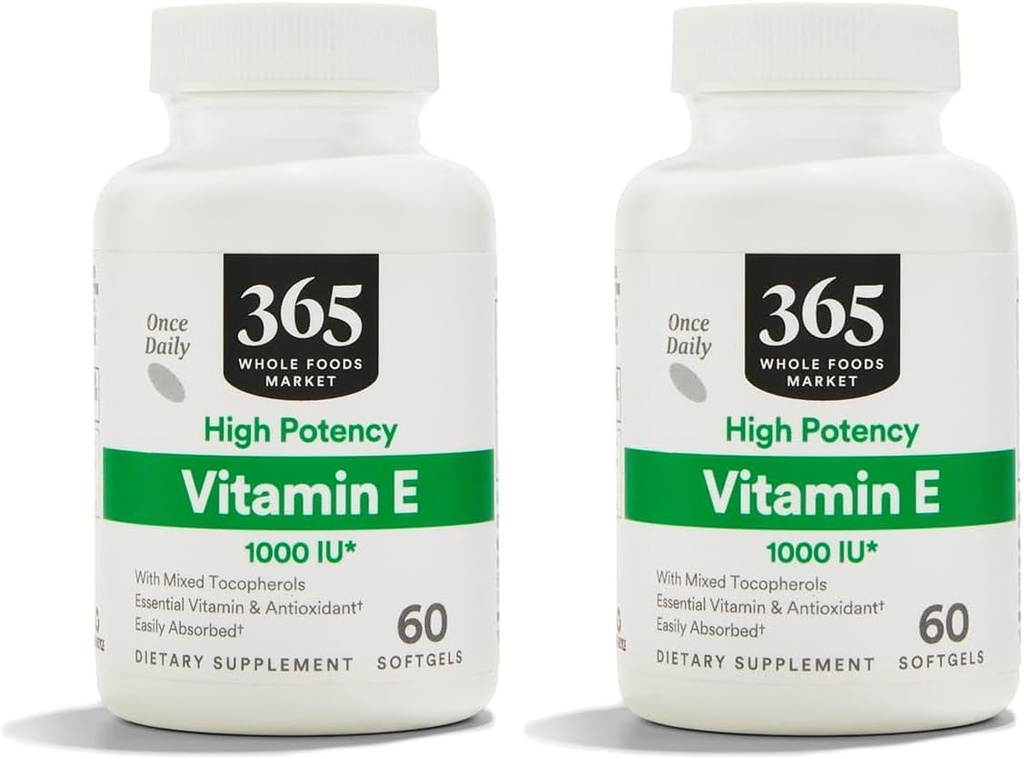 365 από το Whole Foods Market, Βιταμίνη Ε υψηλή ισχύς 1000 Iu, 60 Softgels (πακέτο του 2)