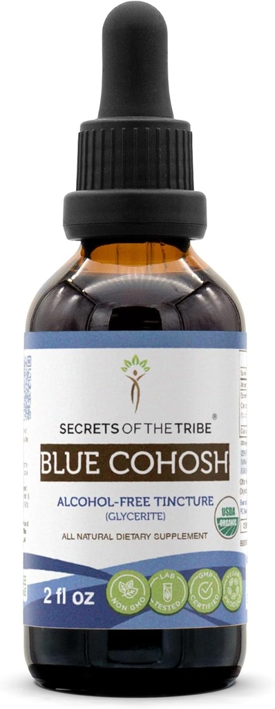 Μυστικά της Φυλής Blue Cohosh USDA Βιολογική Βάμμα Χωρίς Αλκοόλ (Γλυκερίτης) Αυθόρμητα εκτρεφόμενο Blue Cohosh (Caulumphyllum Thalictroides) Αποξηραμένη Ρίζα (2 Fl Oz) Γυναικείο Συμπλήρωμα Υγείας