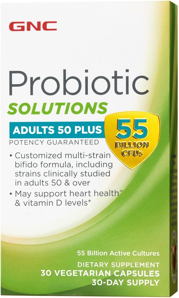 GNC Probiotic Solutions Ενήλικες, Προσαρμοσμένη Χορτοφαγική Φόρμουλα για Ενήλικες 50+, Υποστηρίζει Πειθαρχία και Ανοσολογική Υγεία, 30 Κάψουλες