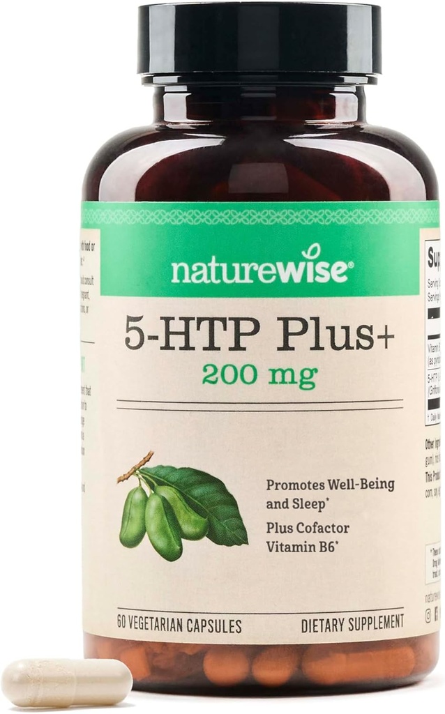 NatureWise 5-HTP 200mg συμπλήρωμα από σπόρους Griffonia με Cofactor Vitamin B6 - Υποστήριξη Mood και Φυσική Βοήθεια για τον Ύπνο για Ενήλικες - Καθυστέρηση-Αφαίρεση, Vegan - 60 Count[2-Month Supply]
