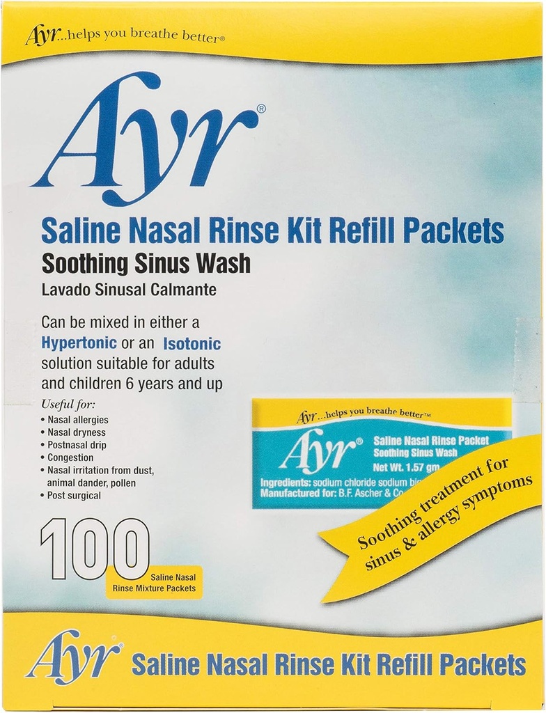 Ayr Saline Nasal Rinse Kit Refill Packets, 100 Count Packets (πακέτο του 2)