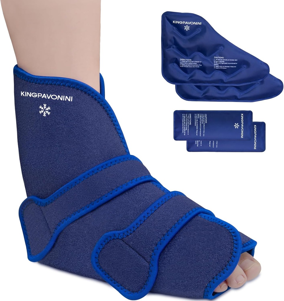 KingPavonini Ankle Foot Ice Pack Wrap for Strained Ankle and Surgery Recovery, Reuseable Gel Ice Packs for Feet Injuries, Plantar Fasciitis, Αχιλλέας Τενοντίτιδα, Θερμή / Ψυχρή Θεραπεία (1 Wrap+4 Gel Packs)