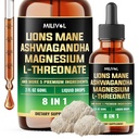 8in1 Lions Mane Υγρές σταγόνες με Root Ashwagandha, Μαγνήσιο L-Θρεονικό & 5 Βότανα - Ισορροπία Mood, Εγκεφαλική Υγεία, Ανοσοποιητικό - 60 Ημέρες Προμήθεια - 2Fl oz