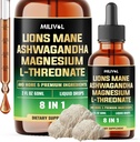 8in1 Lions Mane Υγρές σταγόνες με Root Ashwagandha, Μαγνήσιο L-Θρεονικό & 5 Βότανα - Ισορροπία Mood, Εγκεφαλική Υγεία, Ανοσοποιητικό - 60 Ημέρες Προμήθεια - 2Fl oz