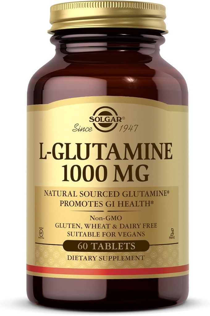 Solgar L-Glutamine 1000 mg, 60 δισκία - Φυσικές Μυϊκές Τροφές - Προάγει το Γαστρεντερικό (GI) Υγεία - Υποστηρίζει την Υγεία του εγκεφάλου - Μη ΓΤΟ, Vegan, Χωρίς Γλουτένη, Kosher - 30 Υπηρεσίες
