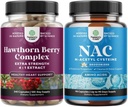 Τσάντα υψηλής αντοχής κάψουλες καρπού Hawthorn με Leaf & Flower Extract 4:1 για υγιή καρδιά & πέψη και συμπλήρωμα NAC N-Acetyl Cysteine 600mg - Glutathion Precursor για ηπατική κάθαρση Detox
