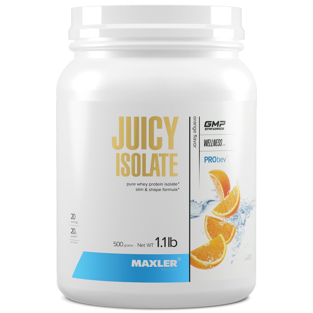 Maxler Juicy Isolate Protein Powder - Clear Whey Isolate - Χαμηλή Λακτόζη, Χωρίς λιπαρά, Χωρίς ζάχαρη Μυική Ανάκτηση Ποτό για Προ & μετά την προπόνηση - 90% της πρωτεΐνης ανά Σερβίρισμα - Πορτοκαλί 1.1 lb (20 Μερίδες)