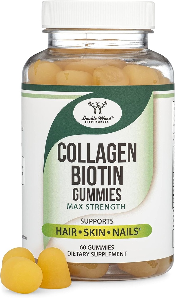 Κολαγόνο Gummies για τις γυναίκες υποστηρίζει τη γήρανση (Μέγιστη δύναμη - Ενισχυμένη με βιοτίνη, βιταμίνη C, ψευδάργυρος, και βιταμίνη Ε (Longevity for Women and Men) 60 μαλλιά, δέρμα, και τα νύχια Βιταμίνες (Non-GMO) από Double Wood