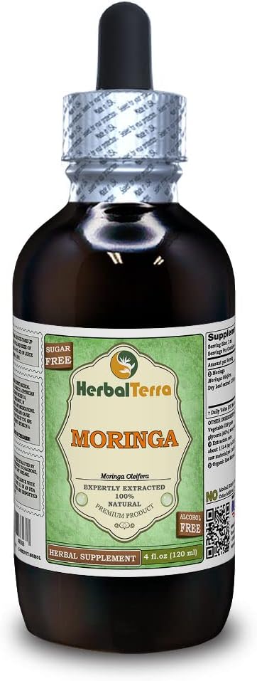 Moringa (Moringa Oleifera) Γλυκερίτης, Βιολογικό Αποξηραμένο Φύλλο σε σκόνη Υγρό Εκχύλισμα Χωρίς Αλκοόλ (Όνομα: HerbalTerra, Περήφανα Κατασκευασμένο στις ΗΠΑ) 4 fl.oz (120 ml)