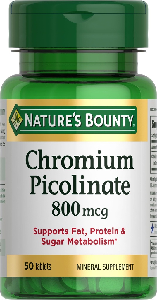 Nature's Bounty Chromium Picolinate, υποστηρίζει το λίπος, πρωτεΐνη & ζάχαρη Μεταβολισμός, συμπλήρωμα ορυκτών, 800 mcg, 50 δισκία
