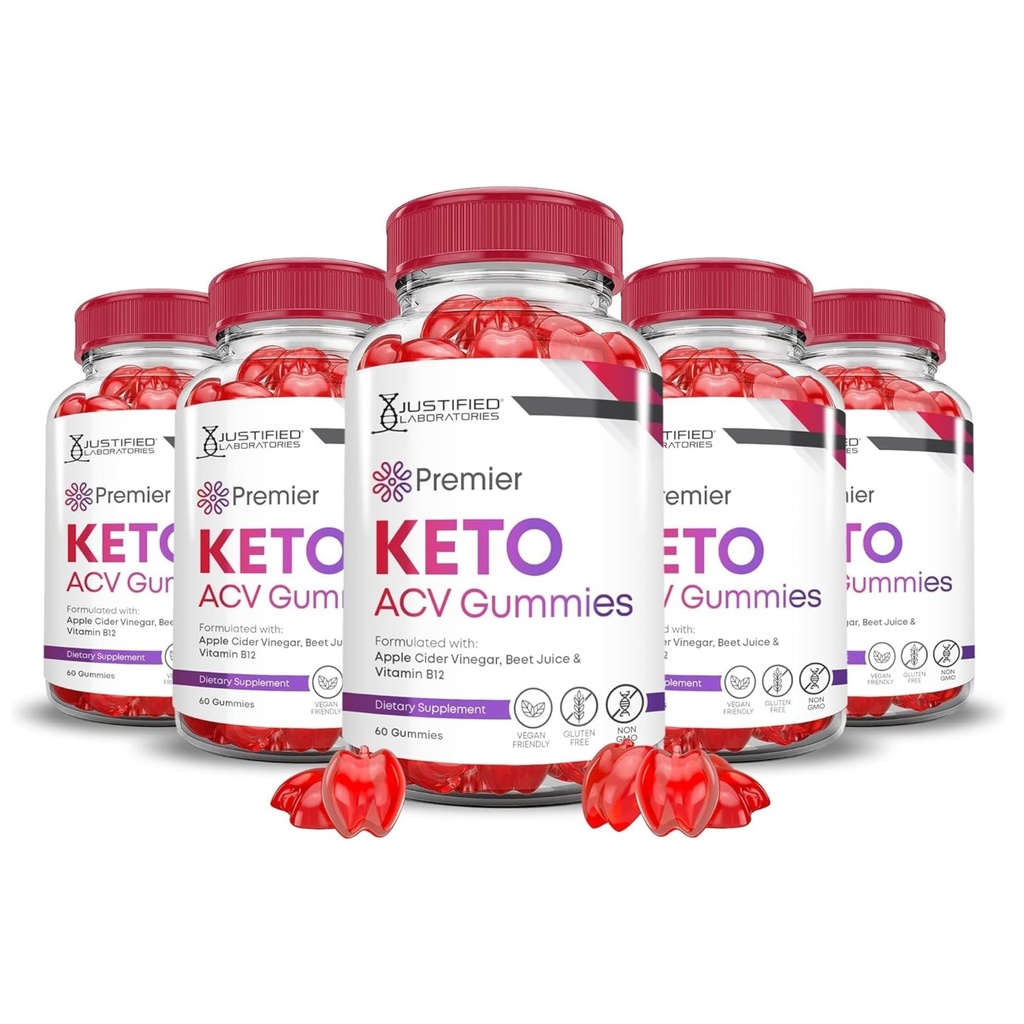 Justified Laboratories (5 Pack Premier Keto ACV Gummies Premier Keto Gummies Advanced 1000MG Apple Cider Vinegar Formated with Pomegranate Beet Juice Powder B12 Vegan Non GMO 300 Gummys