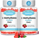 2 Συσκευασία L-μεθυλοφολικό 15mg & μεθύλιο B12 Gummies, Folate Supplement for Brain Health, Mood & Immunity, DΝΑ Σύνθεση & Επισκευή, Χωρίς ζάχαρη, Vegan, Cranberry Flavor, 120 Count