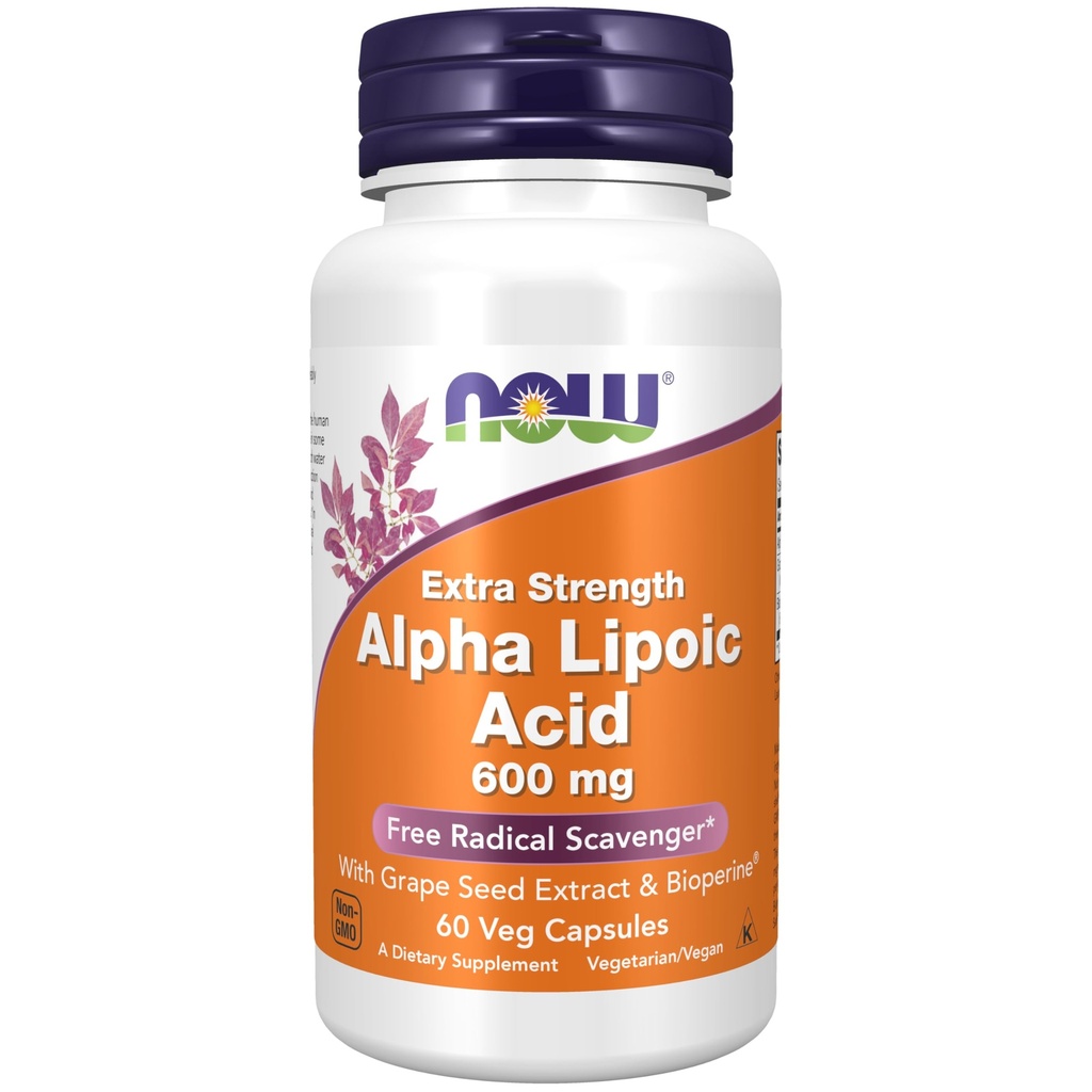 NOW Συμπληρώματα διατροφής, Alpha Lipoic Acid 600 mg με εκχύλισμα σπόρων σταφυλιών & Bioperine®, Extra Strength, 60 Count (Pack of 1)