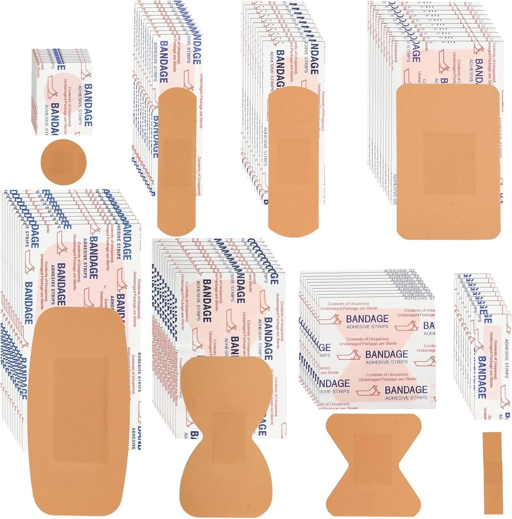 Lounsweer 720 Pcs Assorted Bandages Variety Pack Bulk First Aid Kit Refill Supplies Flexible Fabric Adhesive Breathable Fingertip Knuckle Spot Bandages Waterproof for Arms Knees Wound Care Scrapes