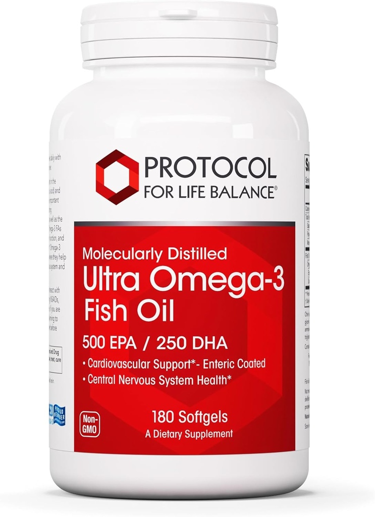 Πρωτόκολλο Ultra Omega-3-500mg EPA & 250mg DHA - Fish Oil for Brain Support, Heart & Nury System Health* - EPA DHA Omega συμπλήρωμα - Non-GMO & Halal - 180 Softgels