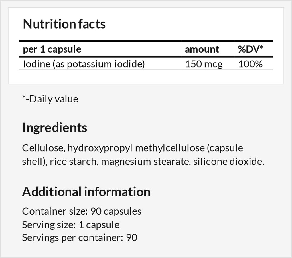 Ιωδιούχο κάλιο 150 mcg ανά Καψάκιο - 90 Κάψουλες Vegan - 3 Μήνες Προμήθεια - για Βέλτιστη Λειτουργία Γήινης και Ενέργειας Μεταβολισμός - Συμπλήρωμα διατροφής από την Ηγεμονία του Απόλλωνα