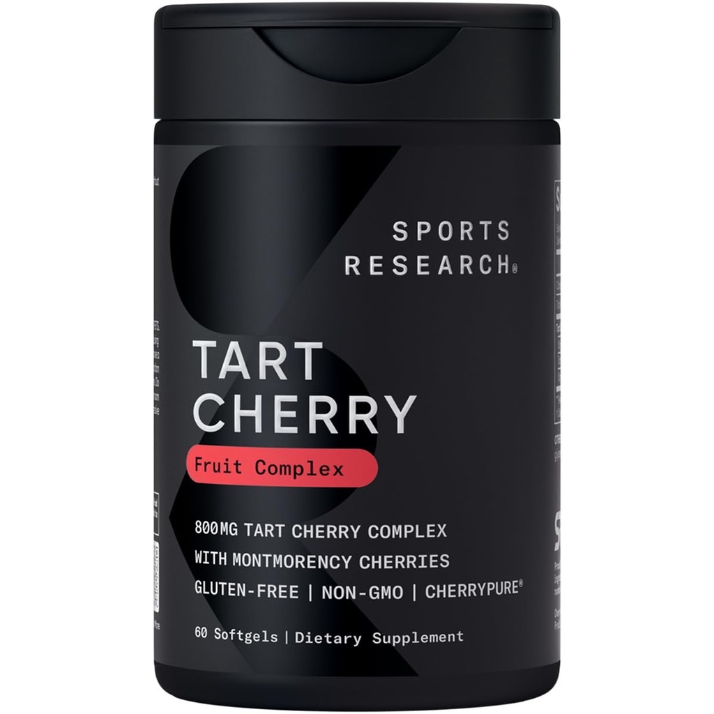 Αθλήματα Έρευνα Tart Cherry Κάψουλες - Κατασκευασμένες από Montmorency Κεράσια - Μη ΓΤΟ & Χωρίς Γλουτένη - 60 Υγρά Softgels