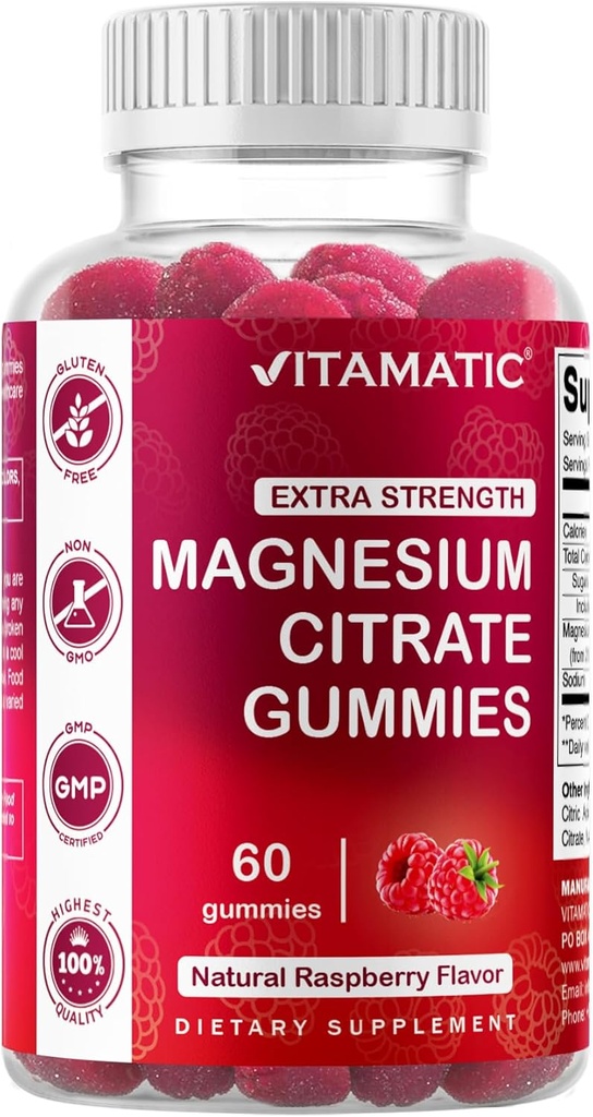 Vitamatic Extra Strength Magnesium Gummies – 255 mg Στοιχειώδες μαγνήσιο ανά υπηρεσία – 60 Gummies (2-πακέτο) Υποστηρίζει την χαλάρωση, τη λειτουργία των μυών, την υγεία των οστών και την ενέργεια – Vegan, μη GMO, χωρίς γλουτένη