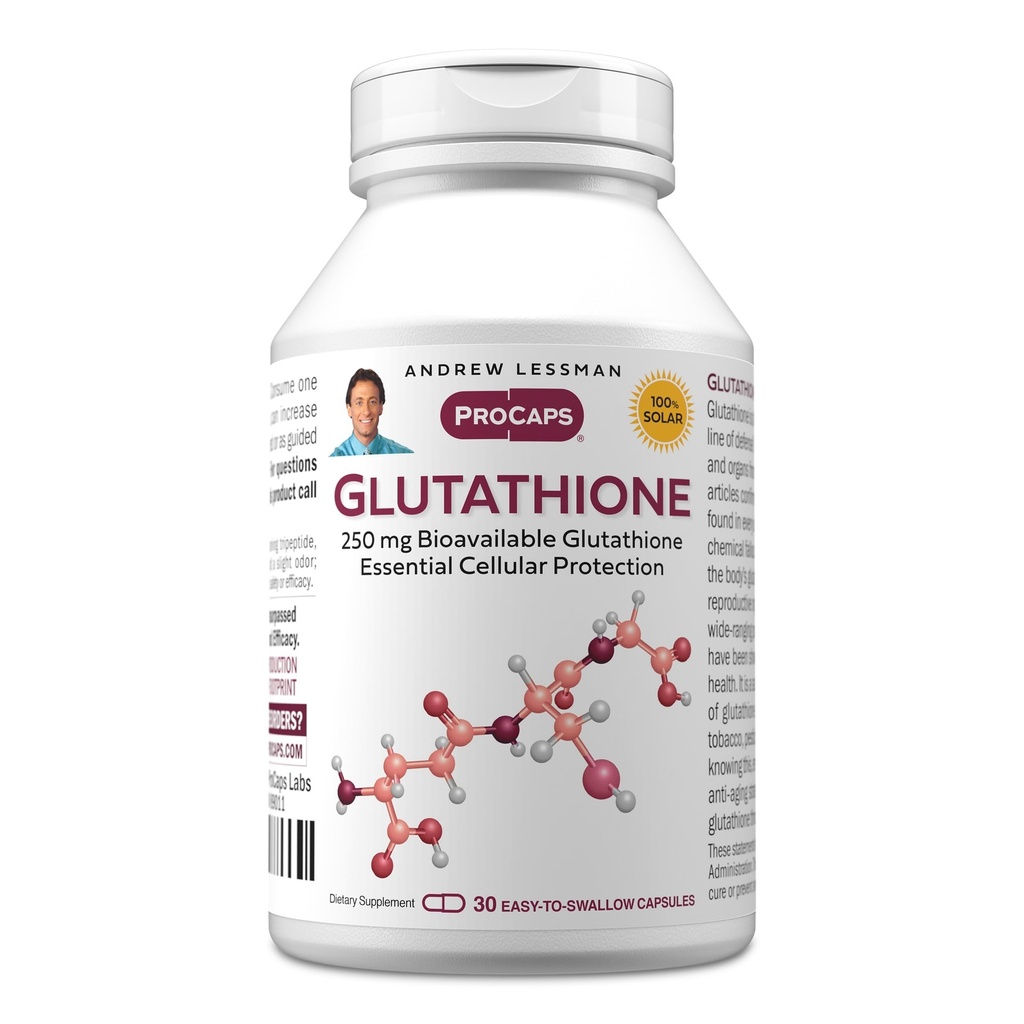 ANDREW LESSMAN Glutathione 250 mg - 30 Κάψουλες - Ισχυρό Αντιοξειδωτικό, Μειώνει το Οξειδωτικό Στρες. Βιοδιαθέσιμο, προστατεύει κύτταρα, ιστούς, όργανα. Υποστηρίζει την Ανοσολογική Υγεία. Εύκολες κάψουλες.