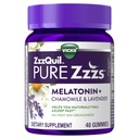ZzzQuil Pure Zzzs Μελατονίνη Gummies, Sleep Aid, Μελατονίνη 2mg, με Χαμομήλι & Λεβάντα, Μελατονίνη Gummies ύπνου, Βοηθήματα ύπνου για ενήλικες, Wildberry Vanilla Flavored, 48 Gummies ύπνου