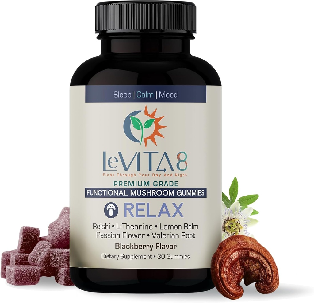 LeVITA8 Premium Reishi Mushroom Sleep Gummies - 100% Natural BlackBerry Flavor - Προάγει την ηρεμία και την ισορροπία διάθεσης για βαθύ ύπνο - 1 μήνα προσφοράς για φυσική βοήθεια ύπνου μελατονίνη-δωρεάν