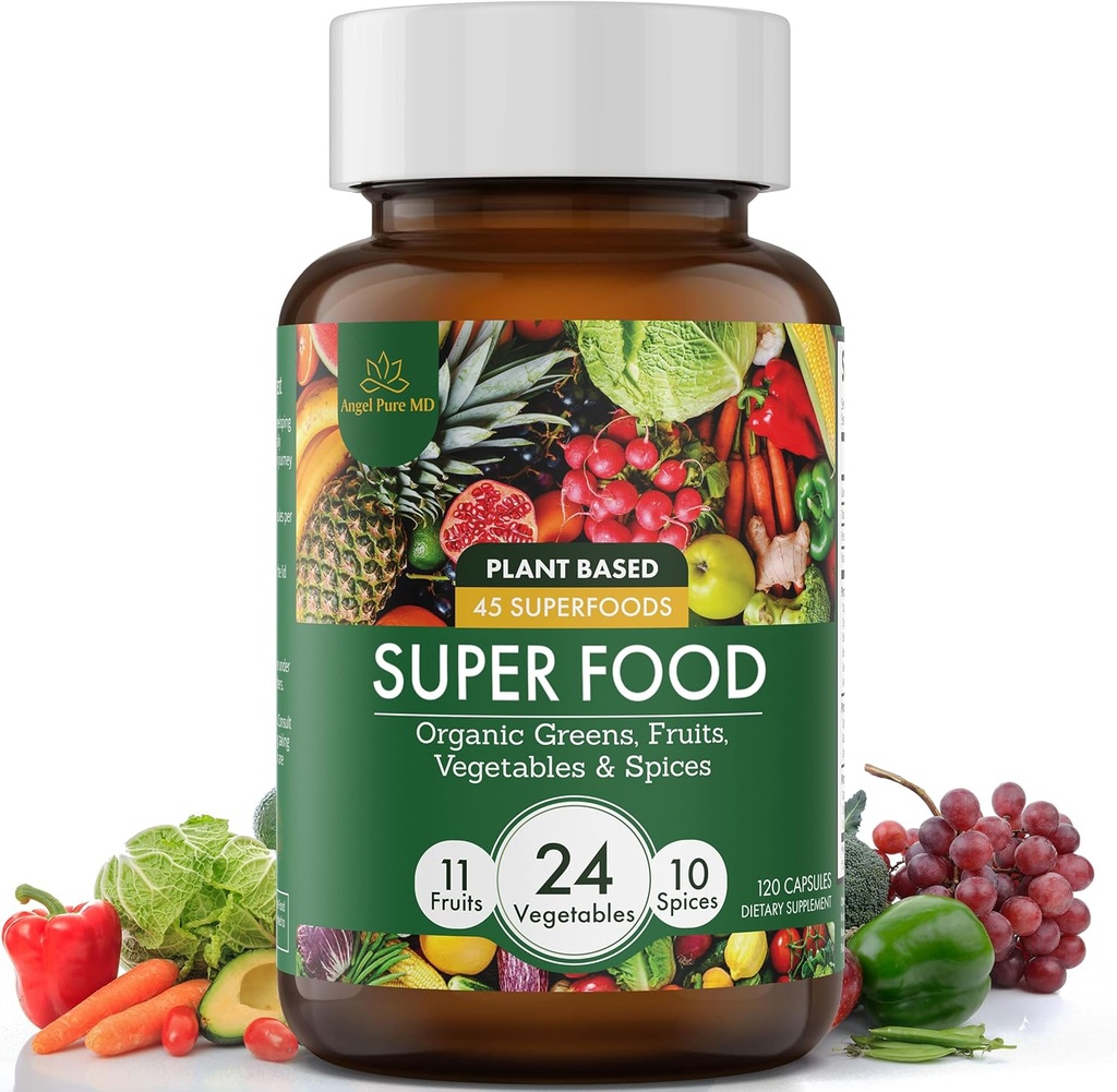 Super Greens and Reds Καθημερινή Συμπληρώματα φρούτων και λαχανικών: USDA Organic Superfood Greens Supplement, Καψάκια Κρουσοφόρων λαχανικών, Συμπληρώματα λαχανικών για ενήλικες Ενέργεια, Ανοσία, Υγεία κόκκων 120ct