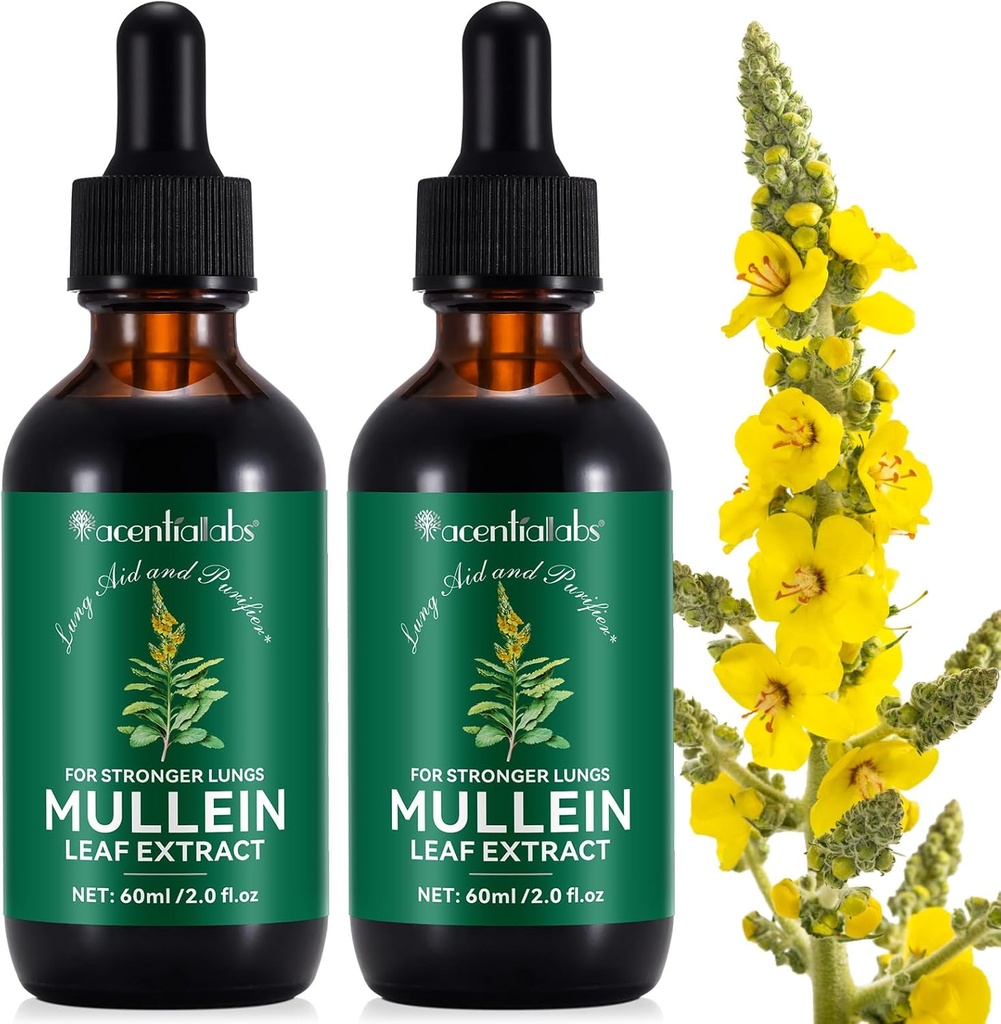Mullein Drops for Lungs, Mullein Leaf Extract for Lungs, Mullein Leaf Timcture Drops, Ισχυρό Mullein Leaf Liquid Extract Drops, Vegan Mullein Leaf Υπογλώσσια Γρήγορη Απορρόφηση, 4 OZ