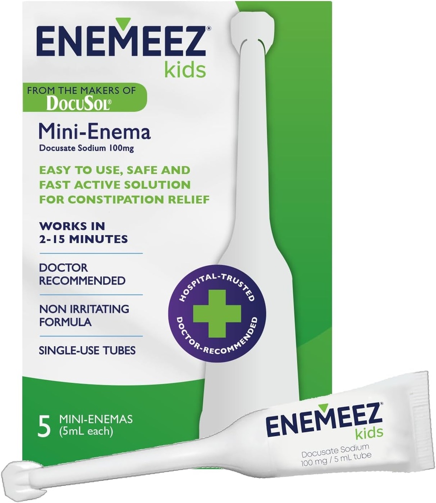 DocuSol Enemeez Kids Enema - Constipation Relief For Kids, Docusate Sodium Stool Softener, Fast-Acting, 5 Single-Use Disposable Tubes