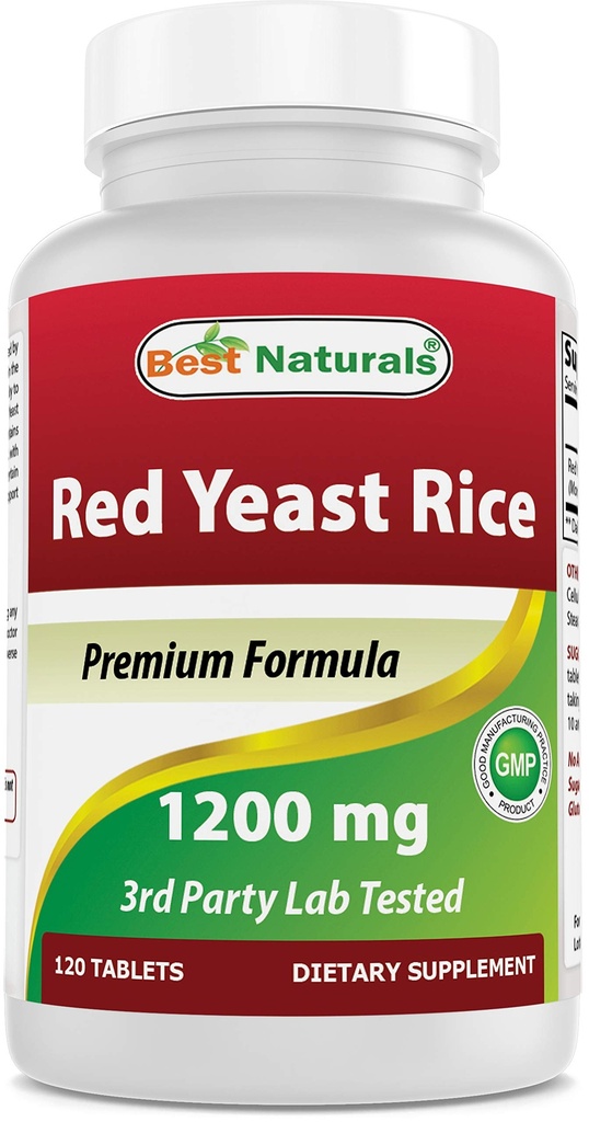 Best Naturals Red Yeast Rice 1200 mg (Non- GMO) 120 δισκία - Μη ακτινοβολημένα, Χωρίς κιτρινίνη