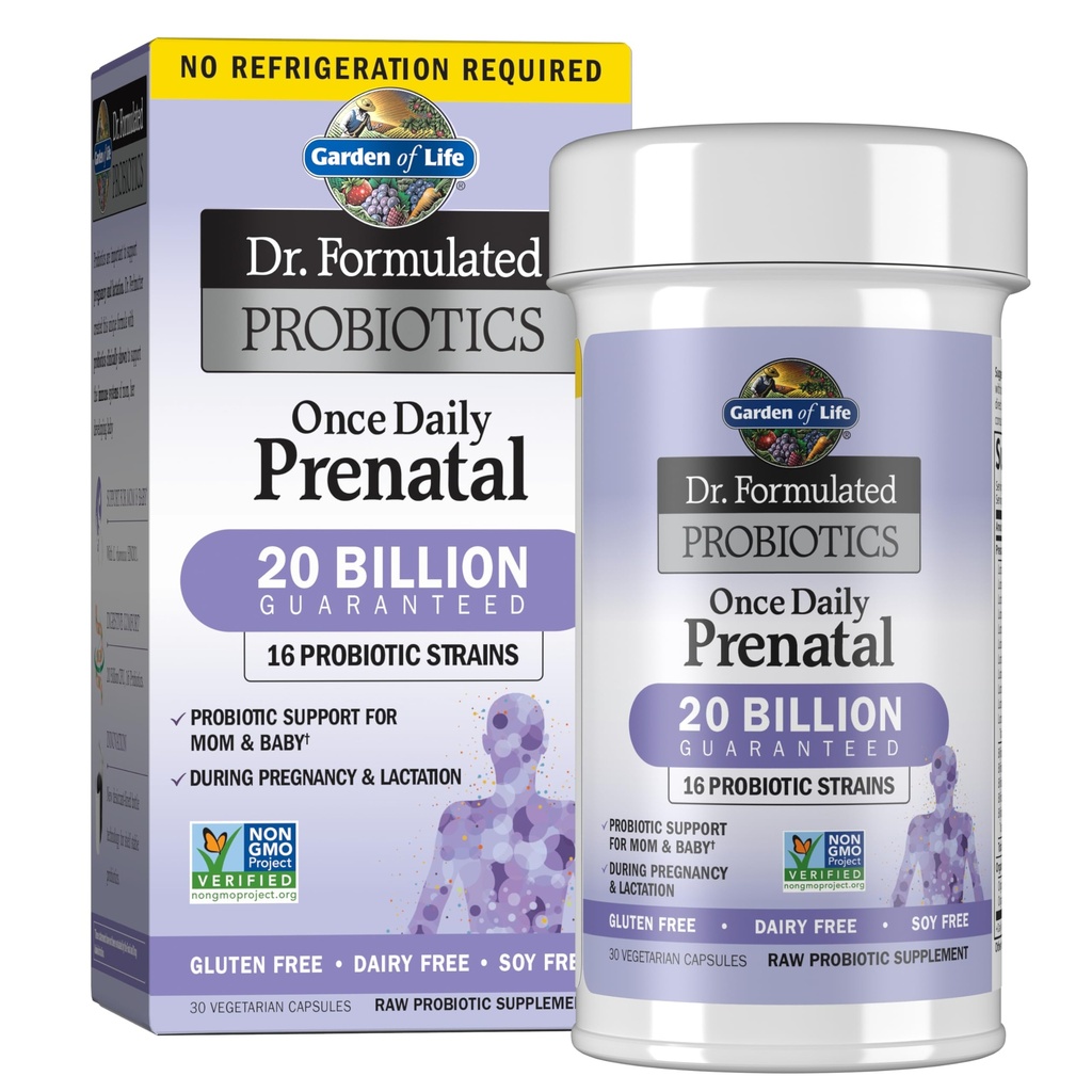 Κήπος Ζωής Dr. Formulated Probiotics Once Daily Prenatal - Acidophilus και Bifidobacteria Probiotic Υποστήριξη για τη μαμά και το μωρό – Ράφι Stable - Γλουτένη, γαλακτοκομικά, και χωρίς σόγια - 30 κάψουλες χορτοφάγων