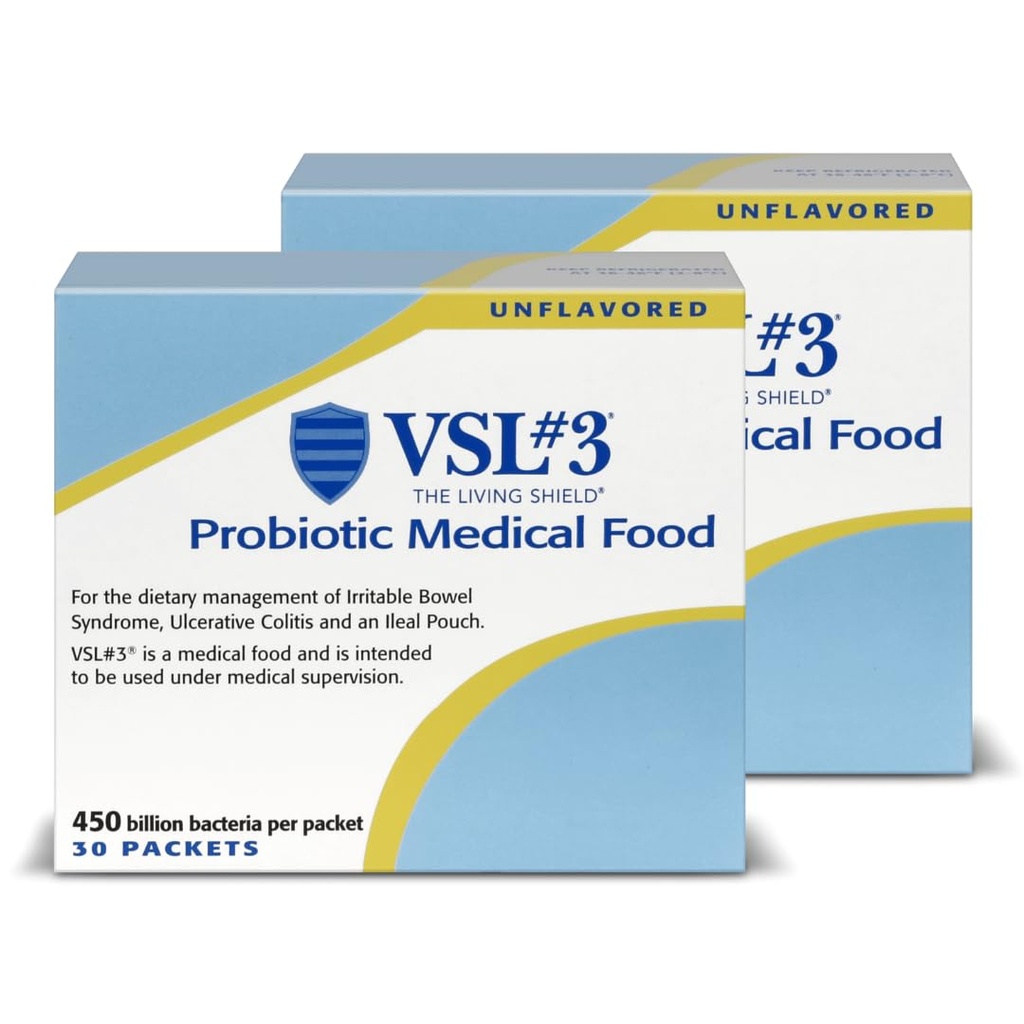 VSL #3® Probiotic Powder for Digestive Health, IBS & UC Συμπτώματα - 450B CFUs, High-Potency, Multi-Strain, Live, Ψύξη Probiotic, Ιατρική τροφή για την υποστήριξη της υγείας των ούρων σε άνδρες & γυναίκες, 60 Pack