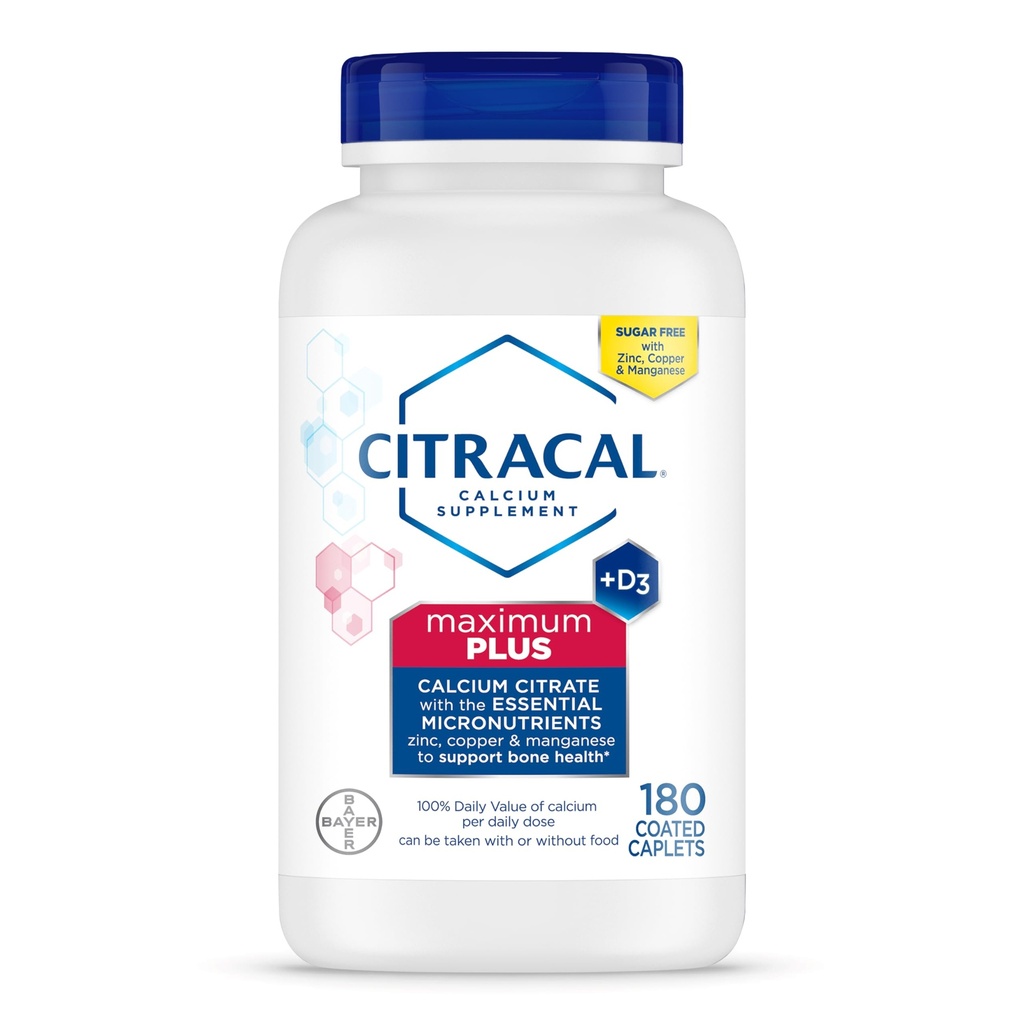 Citracal Maximum Plus συμπλήρωμα ασβεστίου - Κιτρικό ασβέστιο με βιταμίνη D3, ψευδάργυρος, & Essential Minerals για την υποστήριξη της υγείας των οστών, Ηλικίες 12+, 180 Count (Packaging May Vary)