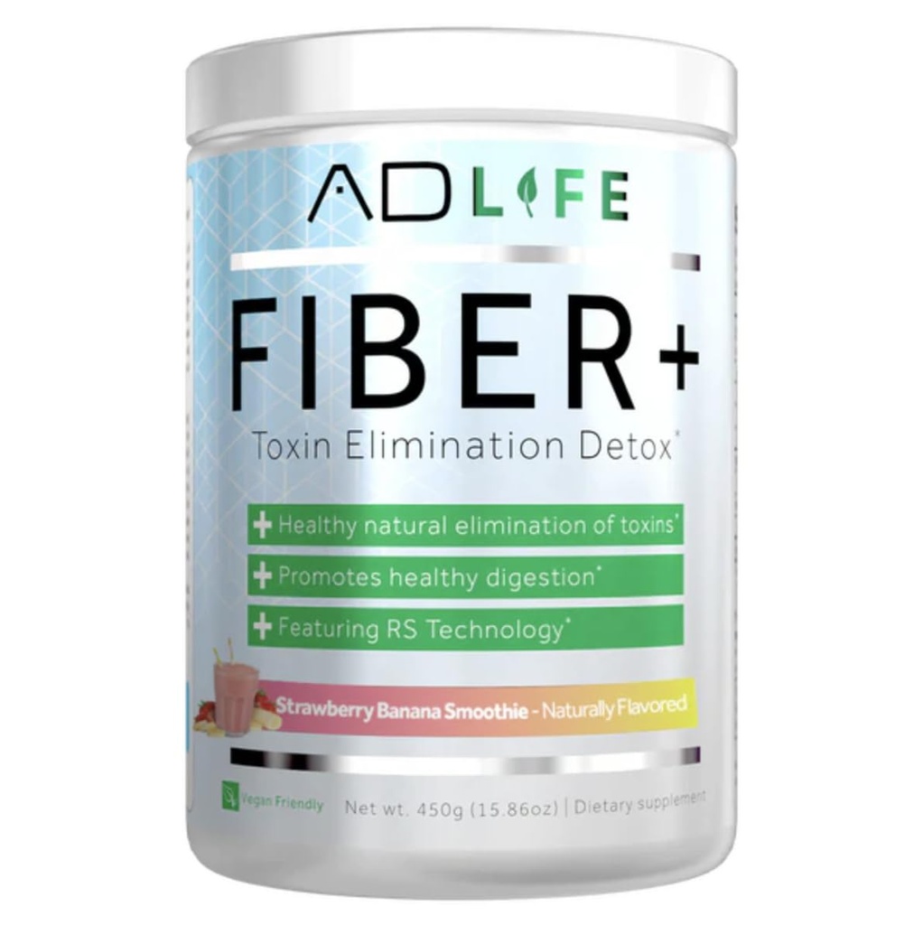Πρόγραμμα AD Fiber+ Vegan Fiber Supplement Powder, Supports Gut Health and Digestive Regularity (Μπάνα με μούρα, 16,4 oz)