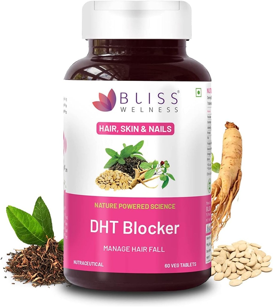 Sheltr DHT Blocker με Biotin, Σπόροι κολοκύθας, εκχύλισμα πράσινου τσαγιού, Omega 3, εκχύλισμα Ginseng, βιταμίνη C,E, B6, βοηθά στη μείωση της πτώσης των μαλλιών, διεγείρει την ανάπτυξη των μαλλιών συμπλήρωμα για άνδρες & γυναίκες - 60 δισκία