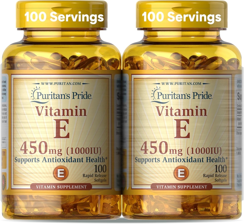 Puritan's Pride Vitamin E-450mg (10,000IU), Vitamin Supplement for Immune System Function and Antioxidant Health Support, 100 Rapid Release Softgels, 2 Pack