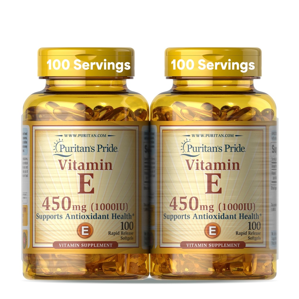 Puritan's Pride Vitamin E-450mg (10.000IU), συμπλήρωμα βιταμίνης για τη λειτουργία του ανοσοποιητικού συστήματος και αντιοξειδωτική υποστήριξη υγείας, 100 Softgels ταχείας απελευθέρωσης, 2 συσκευασία