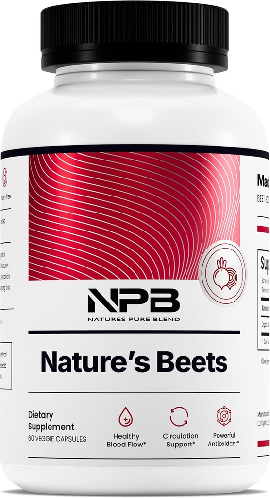 Nature's Pure Blend Organic Beet Root Powder Capsules – Beet Root Capsules & Beets Supplements for Circulation – L Arginine – Nitric Oxide Supplements – 1500MG