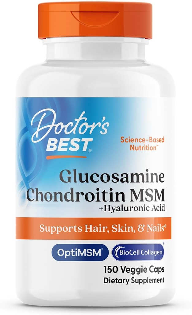 Best Glucosamine Chondroitin MSM + Υαλουρονικό Οξύ με OptiMSM που διαθέτει Biocell Collagen, Κοινή Υποστήριξη, Μη ΓΤΟ, Γλουτένη & Χωρίς Σόγια, 150 Caps