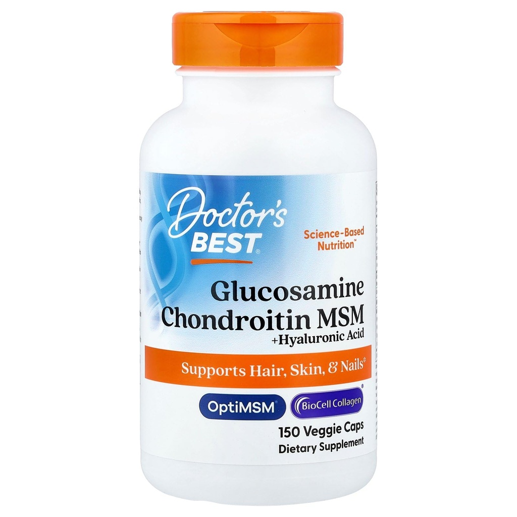 Best Glucosamine Chondroitin MSM + Υαλουρονικό Οξύ με OptiMSM που διαθέτει Biocell Collagen, Κοινή Υποστήριξη, Μη ΓΤΟ, Γλουτένη & Χωρίς Σόγια, 150 Caps