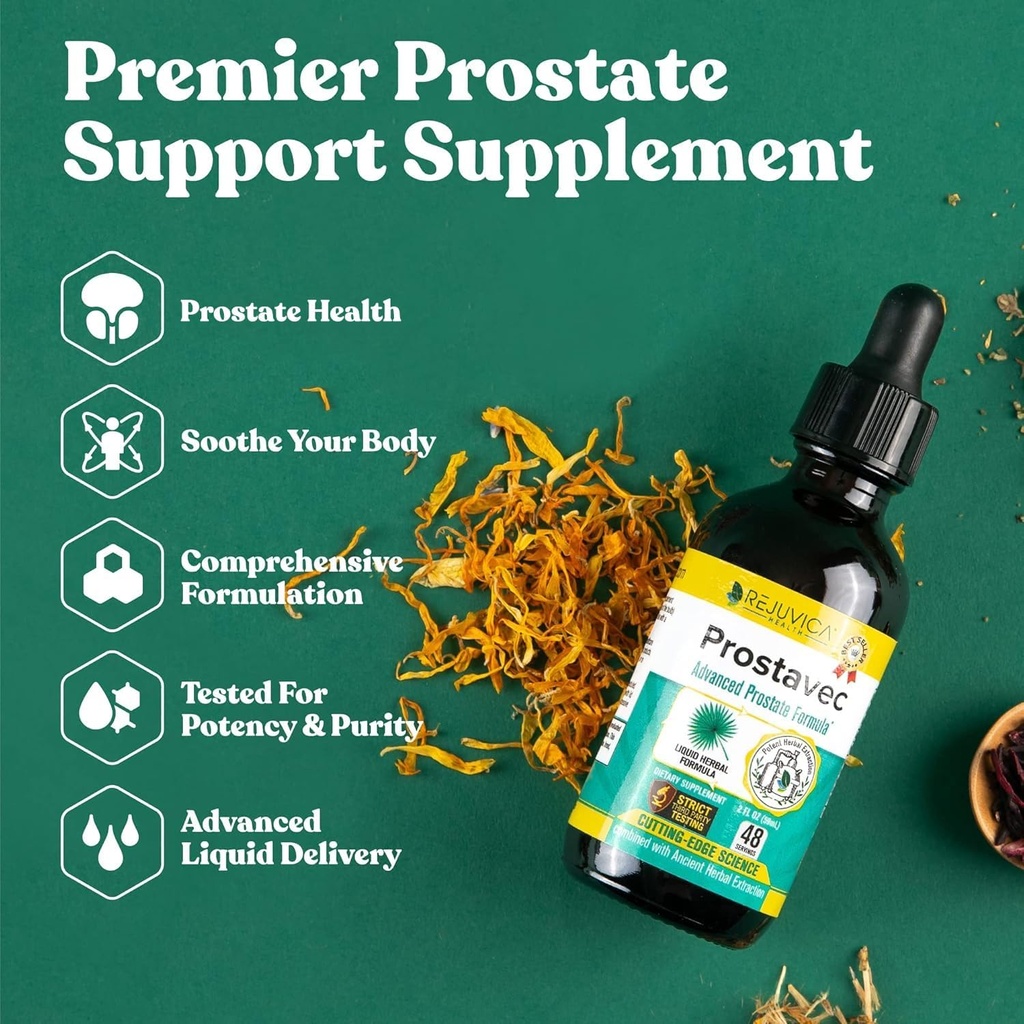 Prostavec Advanced Prostate Support Supplement - Liquid Formula for Faster Absorption with Pygeum, Saw Palmetto, Stinging Nettle + Turmeric & Damiana - Vegan, Non-GMO - 4 fl oz