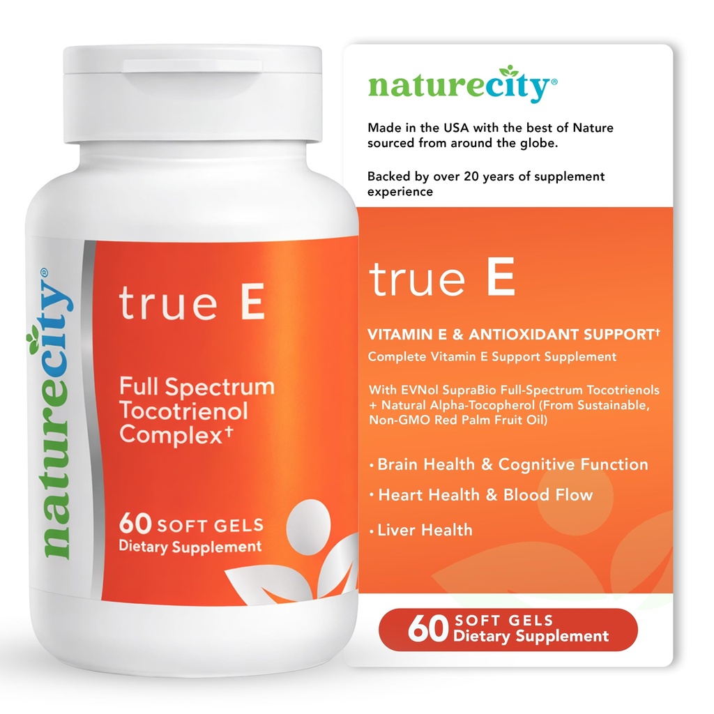 NatureCity True-E Full Spectrum Tocotrienols Vitamin E & Natural Alpha Tocopherol Supplement 