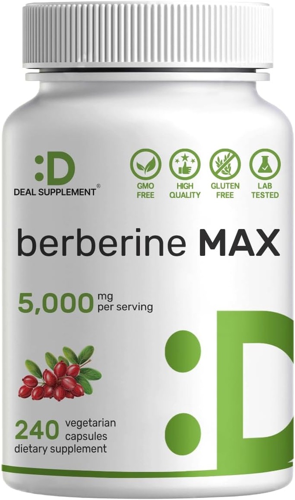 DEAL ΣΥΜΠΛΗΡΩΜΑ Berberine Max συμπλήρωμα με κουρκουμά, 5.000mg ανά υπηρεσία, 240 κάψουλες Veggie – 97% καθαρό berberine HCl – 20:1 εκχύλισμα ρίζας κουρκουμά – χορτοφάγος φιλικός, μη ΓΤΟ