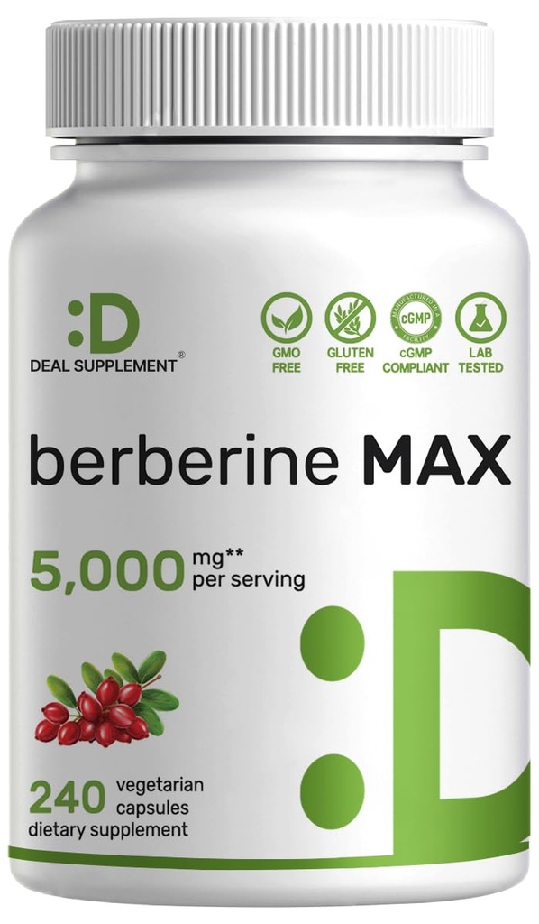 DEAL ΣΥΜΠΛΗΡΩΜΑ Berberine Max συμπλήρωμα με κουρκουμά, 5.000mg ανά υπηρεσία, 240 κάψουλες Veggie – 97% καθαρό berberine HCl – 20:1 εκχύλισμα ρίζας κουρκουμά – χορτοφάγος φιλικός, μη ΓΤΟ