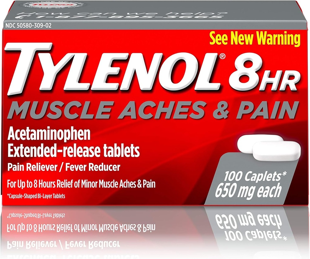 Tylenol 8 ώρες Μυϊκοί πόνοι & πόνος δισκία ακεταμινοφαίνη για μυϊκό πόνο & αρθρώσεις, 100 ct