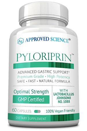 Εγκεκριμένη Επιστήμη Pyloriprin - Προηγμένη Digestive Υποστήριξη για ένα υγιές στομάχι - Ψευδάργυρος L-Καρνοσίνη, Προβιοτικό, Broccoli Sprout, Deglycyrrhized Licorice - 60 Κάψουλες - Ένα μήνα προσφοράς - Vegan