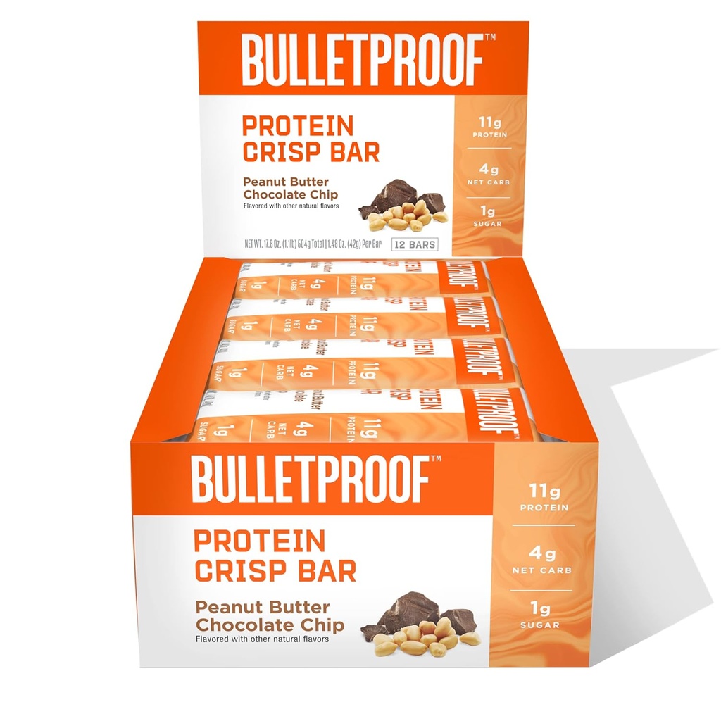 Αλεξίσφαιρα Protein Crisp Bars, τσιπ σοκολάτας φυστικοβούτυρο, 12 Pack, υψηλή πρωτεΐνη, χαμηλή ζάχαρη