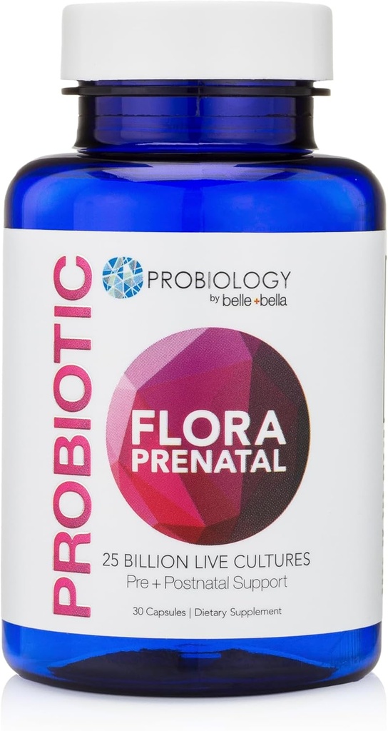 Belle+bella Probiology Flora Προγεννητικές κάψουλες - Διπλή Δράση Προβιοτικό & Προβιοτικό Συμπλήρωμα με Φολικό Οξύ για Προγεννητικές & Μεταγεννητικές Γυναίκες - Μη ΓΤΟ, Χωρίς Vegan & Γλουτένη - 30 Caps